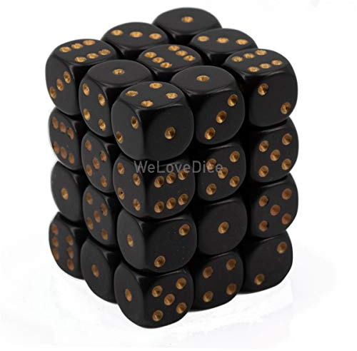 Chessex 25828 Dice-Opaque: 36D6 Black/Gold Set, Multicolor