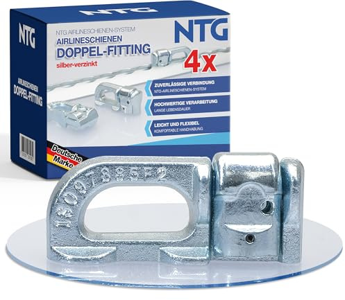 NTG 4 Stück Doppel Fitting Endbeschlag für Airlineschiene - verzinkt | Double Stud ohne Ring für Zurrschiene zur Ladungssicherung - Airline Schienen Fittinge für LKW Anhänger