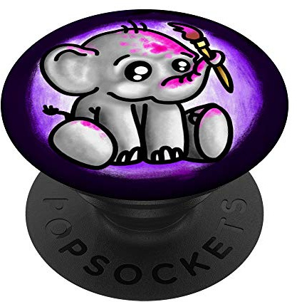 Baby Elephant Pink Paint Brush Purple PopSockets Grip and Stand for Phones and Tablets