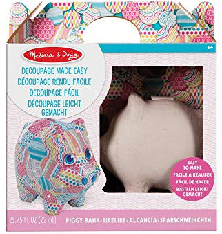 Melissa & Doug Decoupage Made Easy Piggy Bank Paper Mache Craft Kit con adesivi