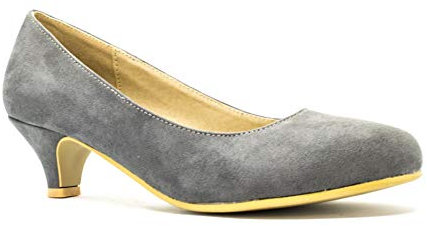 Ladies Womens Low Kitten Heel Work Court Evening Girls Shoes Pumps Size 3-12 (5 UK, Grey Suede)
