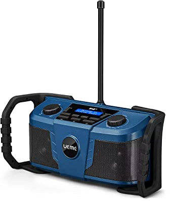 Baustellenradio DAB+ DAB FM Radio, Digitalradio mit Bluetooth und Wecker und Dimmer, Robustes DAB Plus Radios (ohne Batterie Blau)