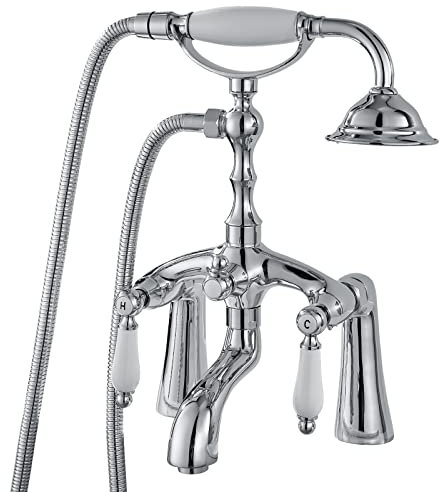 Aolemi Robinet de baignoire chromé poli avec bec de douche et bec de douche pour salle de bain Victoria Vintage Mitigeur double poignée