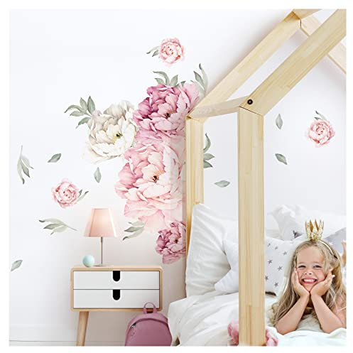 Wandaro Wandaufkleber Pfingstrosen Blüten und Blätter I Bogengröße 39,5 x 60 cm (BxH) I Wandtattoo Wohnzimmer Schlafzimmer Wandsticker Kinderzimmer Mädchen DL554