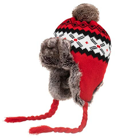 Damen Strickmütze Peruanische Beanie Mütze Winter Warm Wolle Häkeln Quaste Peru Skimütze Kappe mit Ohrenklappen Pom () Gr. 6 7/8/7 1/4, rot