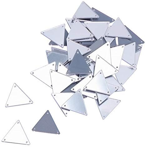 AHANDMAKER 50 Piezas de Diamantes de imitación Plateados para Coser en Espejo, triángulo acrílico para Coser Piezas de Espejo con Agujeros para decoración de Prendas