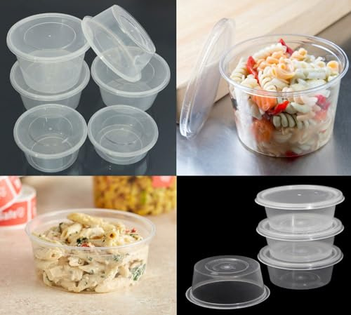 HOT BARGAINS 50 Pack 12oz/360ml Round Food Containers Clear Plastic with Lids