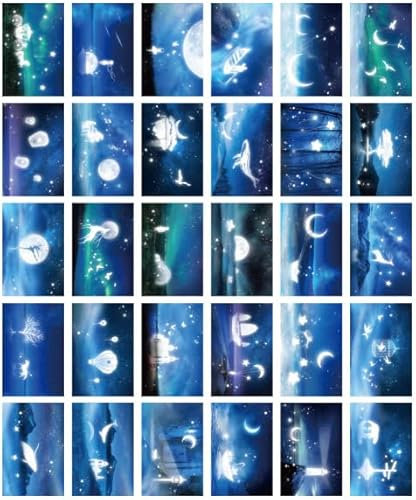 ZPPLD Postkarten 30 Stück,Leuchtet im Dunkeln, Set, Premium Danksagungskarten Gästebuch Poster-Reisepostkarten Glow In The Dark Postcard (Wander Earth)