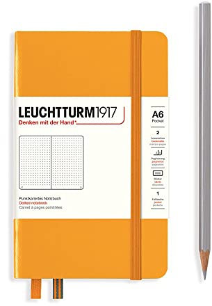 LEUCHTTURM1917 365626 Notizbuch Pocket (A6), Hardcover, 187 nummerierte Seiten, Rising Sun, Dotted