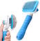 Dog Brush Cat Grooming Comb,Self Cleaning Pet Slicker Brushes with Smooth handle,Dog Grooming Tool with Button for Pet Shedding Brush Cat Massage Clean Tangled(Blue)