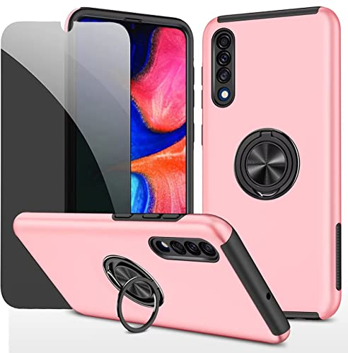 Privacy Coque pour Samsung A50/A30S/A50S Housse Etui avec Anti-Espion Verre trempé avec Support de Bague résistant aux Chocs résistant aux Rayures PC Silicone Heavy Duty- Rose