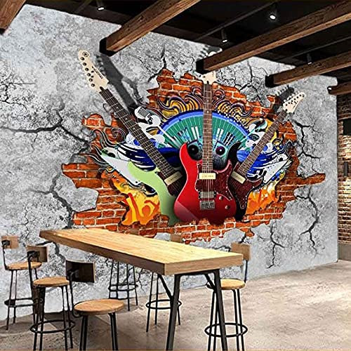 BOEERLCNL 3D salon papier peint guitare rock graffiti chambre stickers muraux TV fond mur décoration de la maison murale mur art affiche