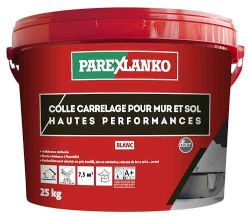 Parexlanko - Colle en pâte améliorée - Colle Carrelage Pour Mur et Sol Hautes Performances - Blanc - Prêt à l’emploi - Résiste à l’humidité - 25kg