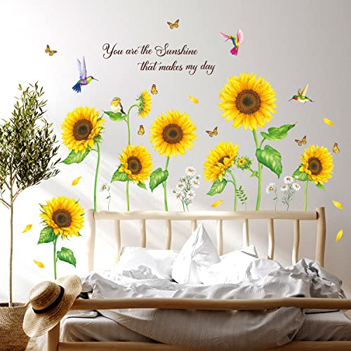DCOWALL DS9-8062 Sonnenblume Wandtattoo Schmetterling Wandsticker Garten Blumen Wandaufkleber Schlafzimmer Wohnzimmer Büro Wanddeko