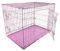 HugglePets Large Foldable Dog Crate - Pink (Large 91 x 61cm) Lockable Stainless Steel Double Door Cage for Dogs with Slide Out Metal Tray & Detachable Carry Handle Ideal for Home & Travel.