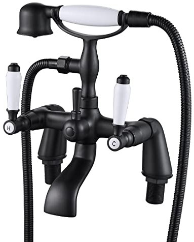 Luckyhome Robinet mitigeur traditionnel pour baignoire, douche victorienne avec douchette à main (Noir)