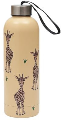 Eco Chic Bouteille thermique réutilisable | Bouteille de voyage isotherme en acier inoxydable avec couvercle anti-fuite | Utilisable pour boissons chaudes et froides (Girafes Beige)