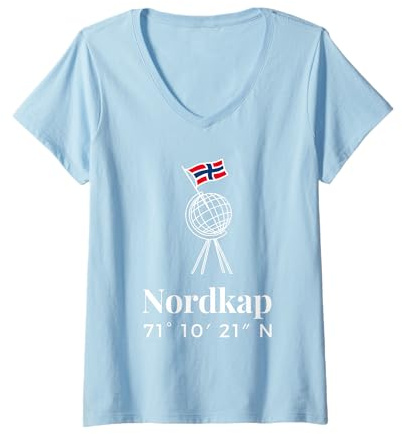 Damen Nordkap Koordinaten T-Shirt mit V-Ausschnitt