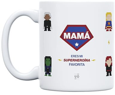 UO Taza de Regalo con Mensaje Mamá eres mi superheroína favorita, regalo día de la madre, regalo para mamás, regalo para madres, 350 ml, Cerámica, taza desayuno