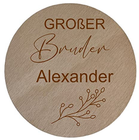 Holzschild Meilenstein 'Großer Bruder' Schwangerschaftsverkündung | Runde Meilensteinkarte aus Holz für Jungen | Personalisierte Holzscheibe Schwester Kind mit Name und Geschenksäckchen