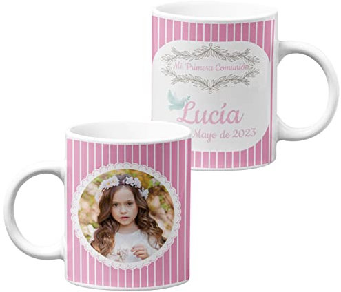 Worfull Regalos Taza comunión personalizada con foto - mi primera comunión - niño - niña - con nombre y foto - Marca detall original e ideal (FUCSIA)