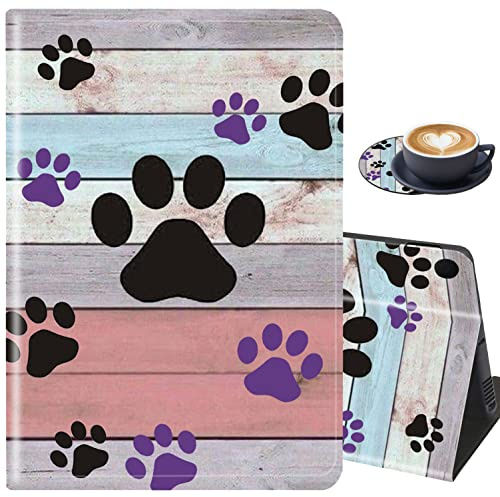 for Samsung Galaxy Tab A8 10.5 2022 Case and Coaster Set, Adjustable Stand with Auto Sleep/Wake Shockproof Cover for Samsung Galaxy A8 10.5 Tablet SM-X200/X205/X207, Rainbow Wood Grain Dog Paw