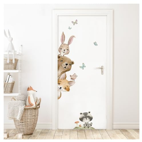 DEKO KINDERZIMMER Türaufkleber Waldtiere Wandsticker personalisiert Kinderzimmer Wandtattoo Tür Sticker Wandaufkleber Babyzimmer selbstklebend DK1120-01