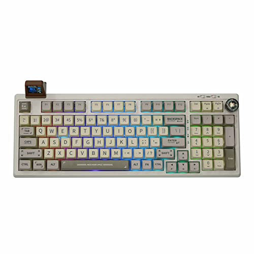 EPOMAKER RT100 Mechanische Tastatur Gasket mit anpassbarem Display, Bluetooth/2.4G/USB, Drehregler, Hot Swap, 5000mAh Akku, RGB für Win/Mac/Gaming (Retro White (US QWERTY), Wisteria Linear Switch)