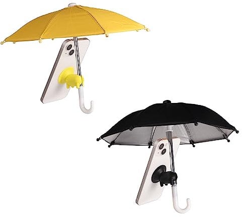 2 Stück Phone Umbrella, multifunktional verstellbar niedlich Handy-Regenschirm mit Schweinchen-Saugnapf Handy-Sonnenschutz, Blendschutz (Gelb und Schwarz)