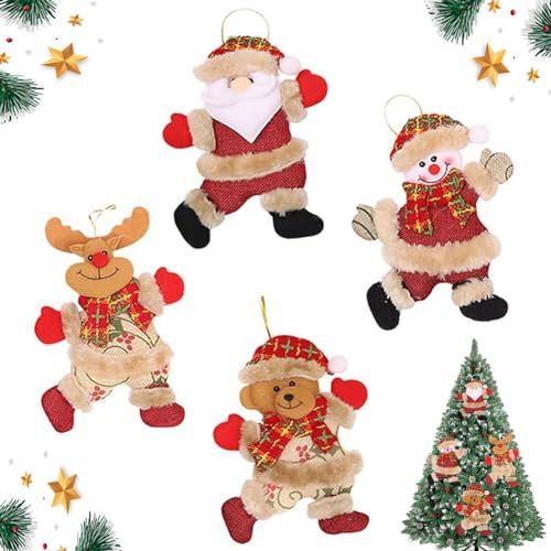 OUOQI 4pcs Colgante muñeco Navidad,Navidad Oso Muñeca Colgante,Muñeca Colgante Navidad,Adornos Renos Peluche Colgante,Navidad Colgante Ciervo Oso Anciano Navidad