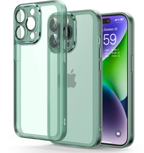 Honeyview Colored Clear Case for iPhone 14 Pro Max with Matte Border, Built-in Camera Lens Protector, Non-Yellowing, Shockproof, Armour Phone Cover for Apple iPhone 14 Pro Max 5G - Green