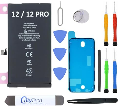 OnlyTech Batterie Premium de Remplacement pour iPhone 12 & 12 Pro - 2815mAh, Identique à l'Original, Kit 12 Outils Professionnels et adhésif écran Inclus