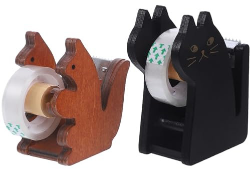 NUOBESTY 2 Stück Niedliche Katzen-Klebebandabroller Vintage-Holzbandschneider Mit 1 Rolle Klebeband