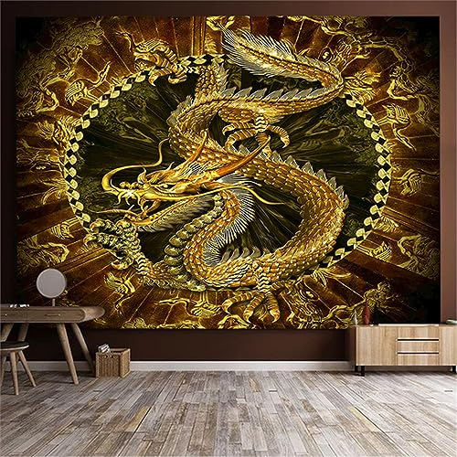 MEKPAM Anime Drachen Lotus Wandteppich Chinesischer Drache Totem Wanddekoration Sternenhimmel Drachen Wandteppiche Heimtextilien 230x180cm