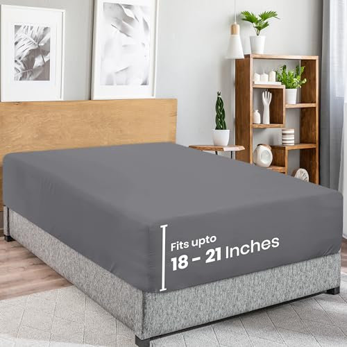 Utopia Bedding Spannbetttuch für Kingsize-Betten, extra Tiefe Taschen, Taschenhöhe 53 cm, weiche Mikrofaser, schrumpf- und farbecht, pflegeleicht, nur 1 Spannbetttuch (grau)