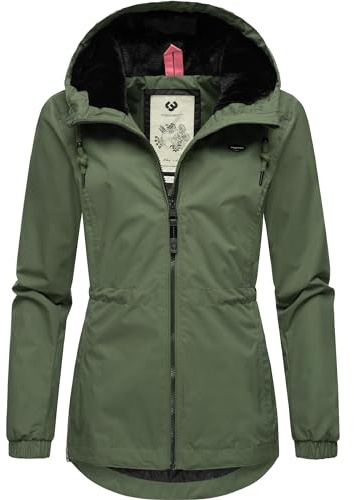 Ragwear Damen Übergangsjacke leichte Jacke kurz wasserdicht (Wassersäule: 4.000 mm) mit Kapuze Danka YOUMODO Dark Olive024 Gr. XXL