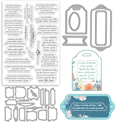 ORIGACH Deutsche Dankeschön Stanzformen und Stempelset für DIY Scrapbooking Album Dekorative Papierformen Kartenherstellung