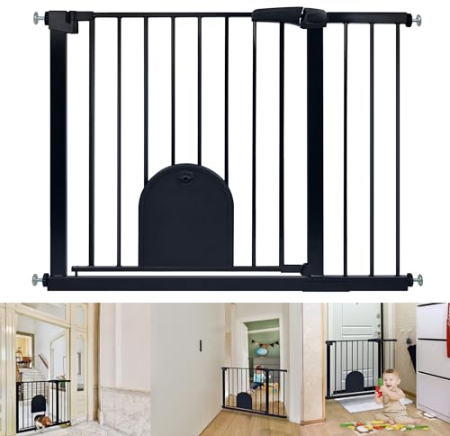 YRHome Türschutzgitter ohne Bohren Treppengitter Treppenschutzgitter für Kinder Baby Türgitter mit Schiebetor für Hunde & Katzen Auto-Close 180° Zweiwegeöffnung Baby Schutzgitter, 95-105 cm, Schwarz