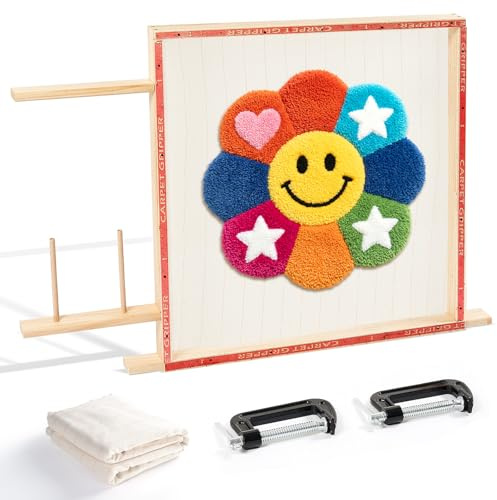 BESGEER 75x75 cm Holz Teppich-Tufting-Rahmen mit Tufting-Tuch für Anfänger | Ideale Tufting Frame zur Teppichherstellung, Einfache Montage, Hochwertiges Holz