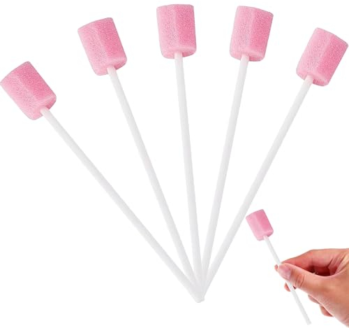 50 Pcs Disposable Oral Care Sponge Swabs | Soft Foam Swab Sticks for Dental Hygiene, Elderly Care & End of Life Care | Mouth Cleaning Tools with Gentle Sponge Tips (Pink)