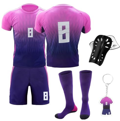 Kogmaworn Fußballtrikot für Kinder, Nr.8 Fußball Trikot Sets für Kinder, Herren Jungen Fussball Jersey Football Trikots Set mit Knieschützer und Schlüsselanhänger, Fußball Trikot Sets (24)