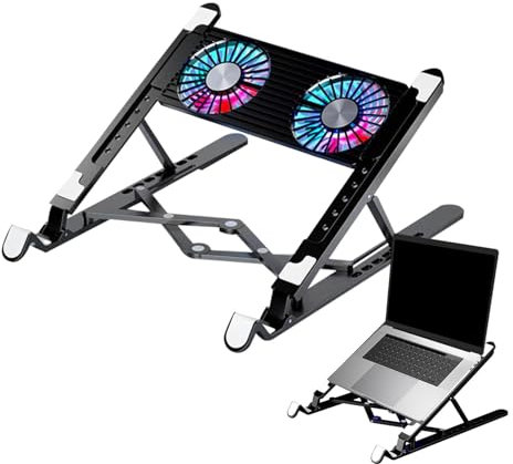 Base di Raffreddamento per Laptop, Base di Raffreddamento per Laptop, Supporto di Raffreddamento per Laptop Potente e Silenzioso Pieghevole e Regolabile in Altezza, Supporto per Laptop Leggero a Quatt