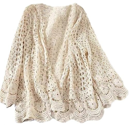 XJKLBYQ Damen Häkelketten, Sommerhäkchen -Strickjacke für Frauen, Langhülle Boho übergroße Open Front Outwear