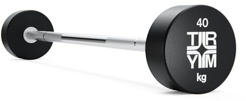 Trym Langhantel - Einzeln, 10kg bis 50kg, Gummiert, Kompakt, Griff Länge 89cm, Rutschfest, Gerändelt, Verchromt, aus Stahl - Langhantelstange mit Gewichten, Hanteln, Hantelstange, Krafttraining, Gym