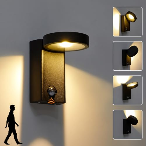 CELAVY Außenlampe Außenleuchte mit Bewegungsmelder - LED Wandleuchte Wandlampe aussen, IP54 Aussenlampe Aussenleuchte Wand, Ausenbeleutung Hauswand Außenwandleuchte Außenbeleuchtung Haus, Schwarz