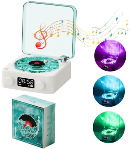 DASIAUTOEM Altavoz Bluetooth con luz, altavoz doméstico, altavoz de vinilo, reproductor de grabación con luz ondulada de agua, caja de música, caja de sonido, Alexa, subwoofer Alexa, autostop, reloj,
