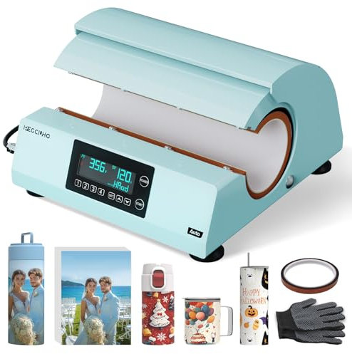Auto Tumbler Heat Press Machine, Sublimation Blanks Tumblers Press for 10-30oz, Professional Mug Press with Sublimation Paper, Heat Tape & Gloves, DIY Heat Transfer Even Heating with Temp&Time Setting