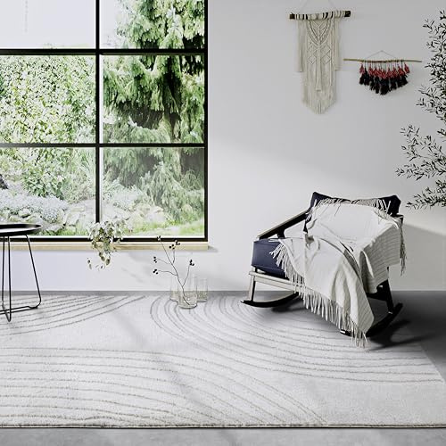 ELLE Decoration Hochflor Teppich Pigment – Moderner Wohnzimmerteppich, Langflor Shaggy, Modernes Muster, Flauschig Weich Boho für Wohnzimmer, Schlafzimmer – Cremeweiß, 160x235cm