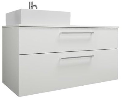 burgbad Eqio Keramik-Aufsatzwaschtisch quadratisch, links, inklusive Waschtischunterschrank mit 4 Schubladen, Breite 1200mm, SGUS120LF5662C0001G0146, Farbe: Eiche Dekor Urban/Eiche Dekor Urban,