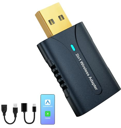 DYUZO Adattatore Android Auto e Carplay Wireless 2 in 1, con Interfaccia in Rame Placcato Oro, Connettività OEM Automatica